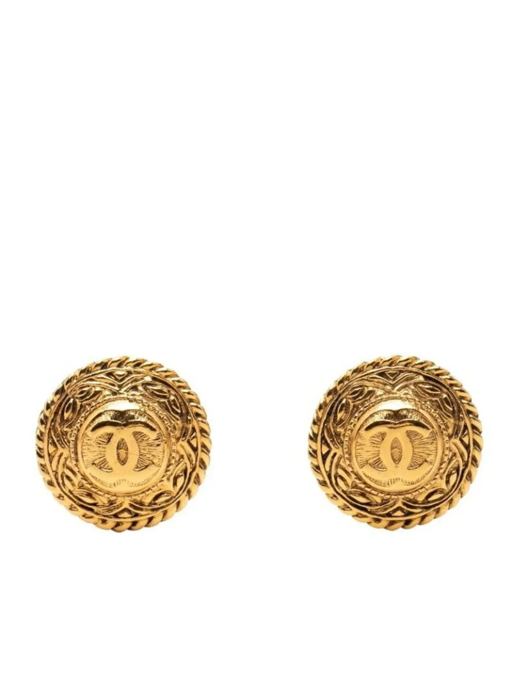 Chanel CC Logo Round Earrings Gold Plated